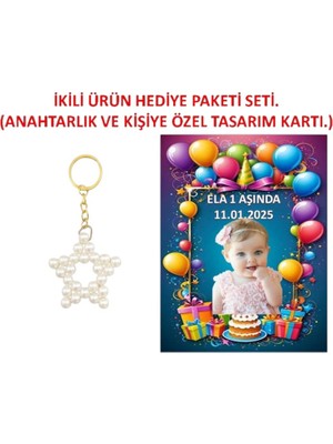 Rita Kişiye Özel Resimli Baskı Kartı ve Anahtarlık Seti. 5 Adet Bebek Partisi Baby Sower 1 Yaş Çocuk Doğum Günü Sünnet Mevlit.