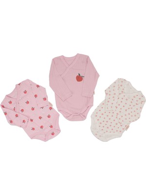 by BebekOdam Kız Bebek Pembe Ekru Şeftali Desenli 3'lü Kundak Zıbın Set - 1015342