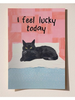 I Feel Lucky Today - Kara Kedi Şansı Çerçeveli & Çerçevesiz Poster