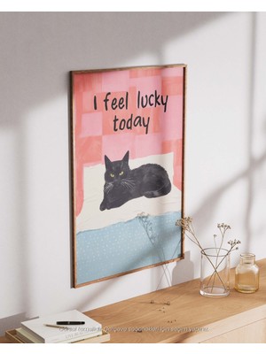 I Feel Lucky Today - Kara Kedi Şansı Çerçeveli & Çerçevesiz Poster