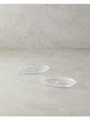 English Home Cross Cam 2'li Kayık Tabak 23x17 cm Şeffaf