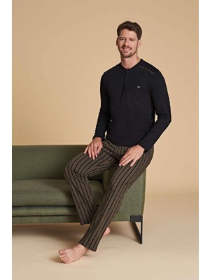 Erkek Pijama Takımı Önü Patlı | Siyah1545