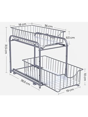 Mutfak Dolabı Düzenleyici, Mutfak Rafı, Düzenleme Sistemi, 2 Katlı, Istiflenebilir, Genişletilebilir, Metal Sepetli, Mutfak Için, Metalik Gümüş KCS017E01