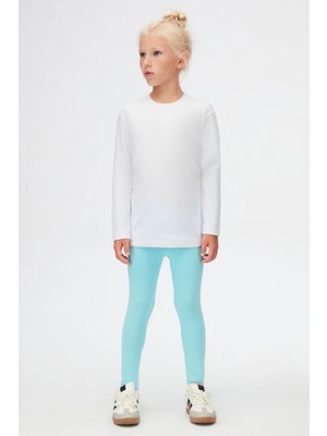 Beyaz Basic Unisex Çocuk Kışlık Sıfır Yaka Uzun Kollu Tişört