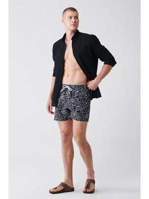 AVVA Erkek Siyah Baskılı Deniz Şortu E003802