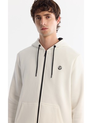 AVVA Erkek Beyaz Kapüşonlu 3 İplik Şardonlu Fermuarlı Regular Fit Sweatshirt E001019