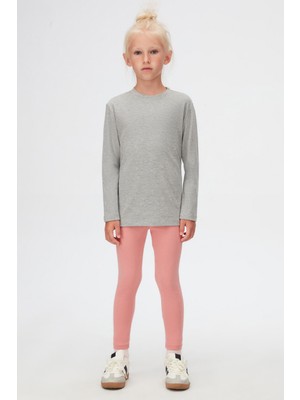 Gri Basic Unisex Çocuk Kışlık Sıfır Yaka Uzun Kollu Tişört