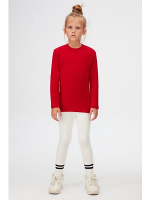 Kırmızı Basic Unisex Çocuk Kışlık Sıfır Yaka Uzun Kollu Tişört