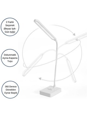 Sylar Ince Uzun Usbli Dokunmatik 3 Kademeli 360 Derece Özel Göz Korumalı LED Lityum Masa Lambası