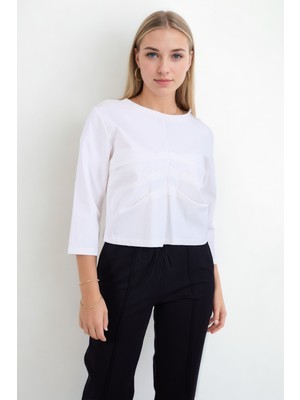 Önü Büzgü Detaylı Kısa Kol Modal Bluz