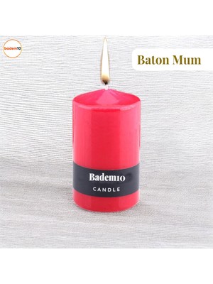 Badem10 Baton Mum Kırmızı Silindir Dekoratif Mumu Kandil  Fitilli Mumlar Şamdan Kokusuz 6  x  10  cm