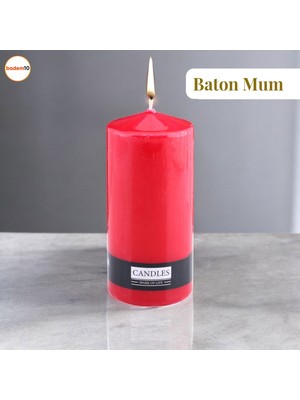 Badem10 Baton Mum Kırmızı Silindir Dekoratif Mumu Kandil  Fitilli Mumlar Şamdan Kokusuz 6  x  13  cm