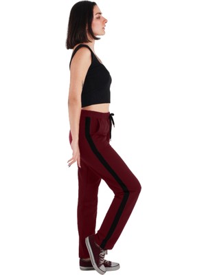 Asn Concept Bordo Renk Şeritli Kadın Eşofman Altı (Büyük Beden Seçeneğiyle)