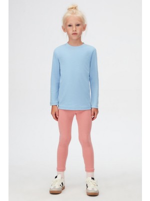 Koyu Mavi Basic Unisex Çocuk Sıfır Yaka Uzun Kollu Tişört