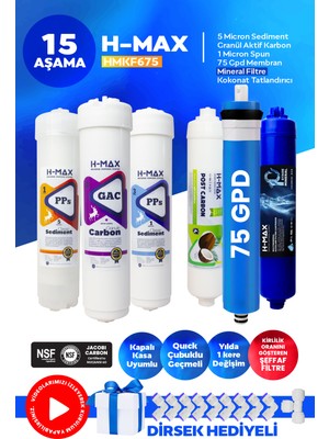 H-MAX Reverse Osmosis System 75 Gpd Membranlı Kapalı Kasa Su Arıtma Cihazı 6'Lı Filtre Seti - 0057