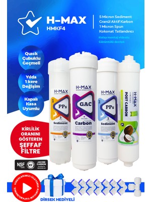 H-MAX Reverse Osmosis System Kapalı Kasa Su Arıtma Cihazı 4'lü Filtre Seti - 0053