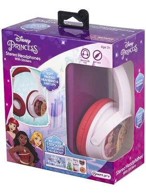 Volkano Kablolu Kulaklık Disney Prıncess Çocuk Kulaklığı Lisanslı DY-6513-PR2 5 Adet Sticker Ile Birlikte