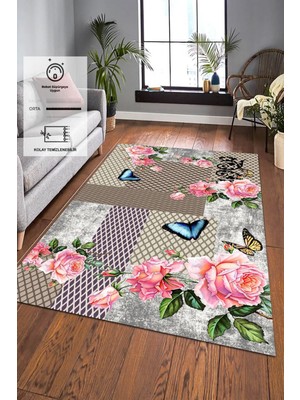 Alina Carpet Eco Touch Serisi Dijital Baskı Kaymaz Tabanlı Yıkanabilir Salon Halısı Mutfak Halısı Koridor Halısı
