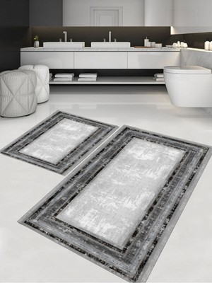 Uyke Dijital Baskı Kaymaz Taban Yıkanabilir 2'li Banyo Paspas Takımı 60 x 100 - 40 x 60