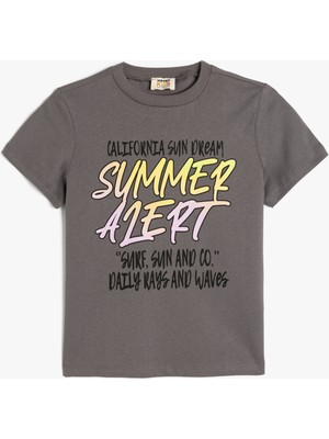 Koton Slogan Baskılı Bisiklet Yaka Kısa Kollu Pamuklu Tişört