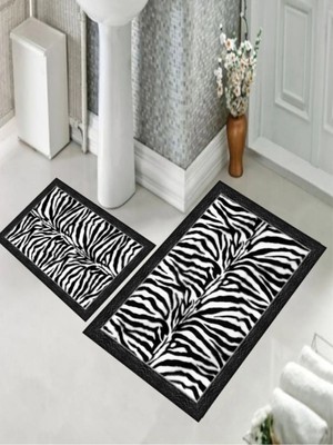 Uyke Dijital Baskı Zebra Desenli Kaymaz Taban Yıkanabilir 2'li Banyo Paspas Takımı 60 x 100 - 50 x 60