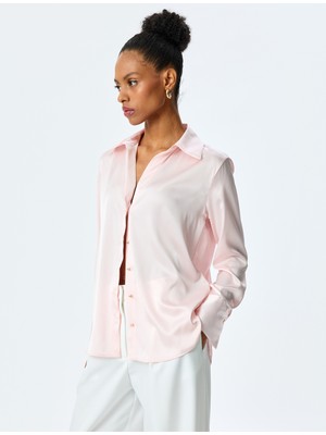 Koton Uzun Kollu Düğmeli Saten Gömlek