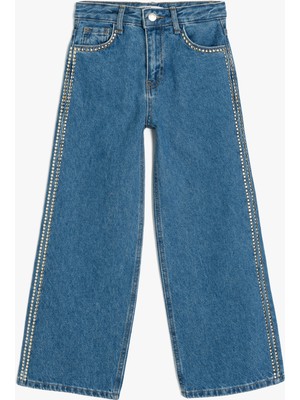 Koton Taş Detaylı Pamuklu Bol Paça Denim Pantolon