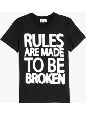 Koton Slogan Baskılı Kısa Kollu Bisiklet Yaka Pamuklu Tişört