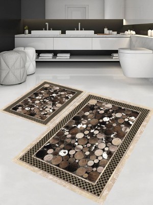 Uyke Dijital Baskı Kaymaz Taban Yıkanabilir Modern 2'li Banyo Paspas Takımı 60 x 100 - 40 x 60