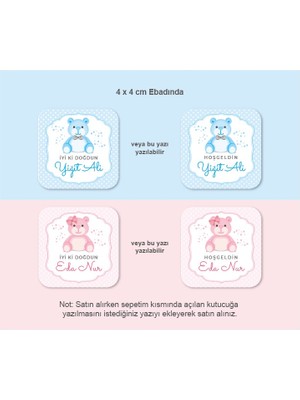 Kişiye Özel Hoşgeldin Bebek Etiketi Sticker 70 Adet (4X4CM)