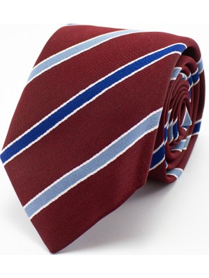 Tisage Erkek Kravat Bordo Çizgili Mavi Gri