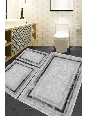 Uyke Dijital Baskı Kaymaz Taban Yıkanabilir Modern 3 ' Lü Set Banyo Paspas Takımı