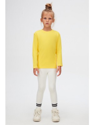 Sarı Basic Unisex Çocuk Kışlık Sıfır Yaka Uzun Kollu Tişört