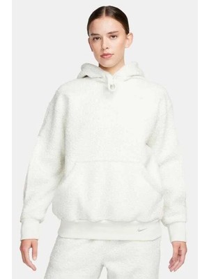 Nike Sportswear Collection Sherpa Oversize Hoodie Kadın Kapüşonlu Şerpa Peluş Sweatshirt Taş