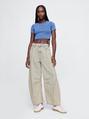 Kadın Bej High Rise Horseshoe Jean Pantolon