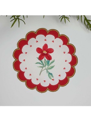 Decofav Kırmızı Kenar Çiçek Desenli Altın Nakış Kenar Kokteyl Peçetesi 1 Adet