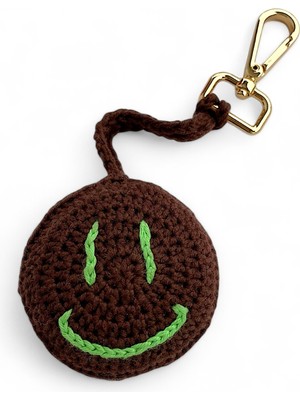 Sezsel El Örgüsü Kahverengi Gülen Emoji Charm & Çanta Süsü (%100 Pamuk Ip)