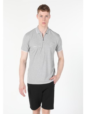 Regular Fit Polo Yaka Düz Erkek Gri Kısa Kol Tişört Cl1059561