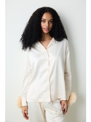 Penti Roses Saten Gömlek Pantolon Krem Pijama Takımı