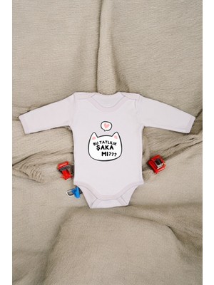 %100 Pamuk Bu Tatlılık Şaka Mı Baskılı Omuz Çıt Çıt Zıbın