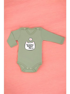 %100 Pamuk Bu Tatlılık Şaka Mı Baskılı Omuz Çıt Çıt Zıbın