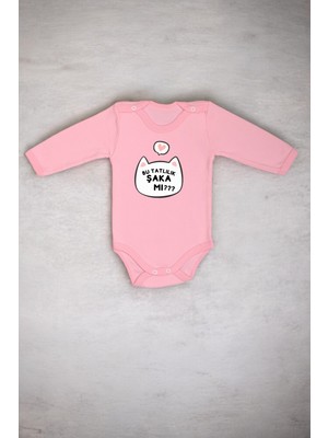 %100 Pamuk Bu Tatlılık Şaka Mı Baskılı Omuz Çıt Çıt Zıbın