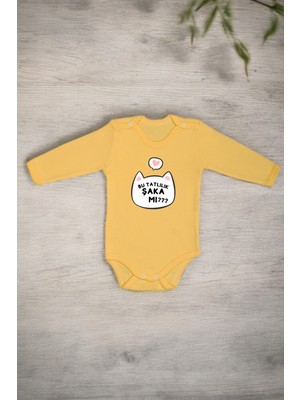 %100 Pamuk Bu Tatlılık Şaka Mı Baskılı Omuz Çıt Çıt Zıbın