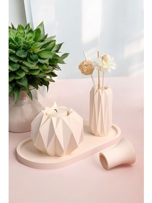 Bej Sunumluk Takı Tabağı Dekoratif Tepsi Obje Seti 3 Parça Model 1020