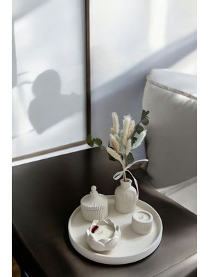 Krem Sunumluk Takı Tabağı Dekoratif Tepsi Obje Seti 5 Parça Model 1024