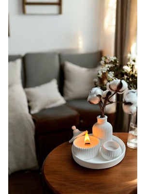 Beyaz Sunumluk Takı Tabağı Dekoratif Tepsi Obje Seti 4 Parça Model 1047