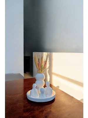 Beyaz Sunumluk Takı Tabağı Dekoratif Tepsi Obje Seti 5 Parça Model 1057