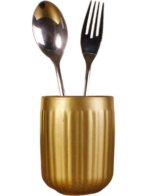 Evene Tezgah Üstü Kaşıklık Dekoratif Dik Kaşıklık Silindir Kaşıklık Altın Eskitme Renk