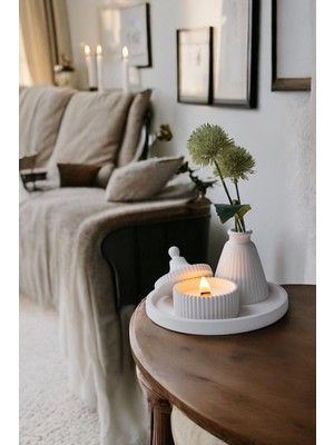 Beyaz Sunumluk Takı Tabağı Dekoratif Tepsi Obje Seti 3 Parça Model 1048