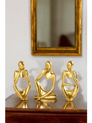 Tambana 3’lü Beyaz Heykel Biblo Seti Dekoratif Süs Eşyası Dekoratif Masa Süsü Model 5